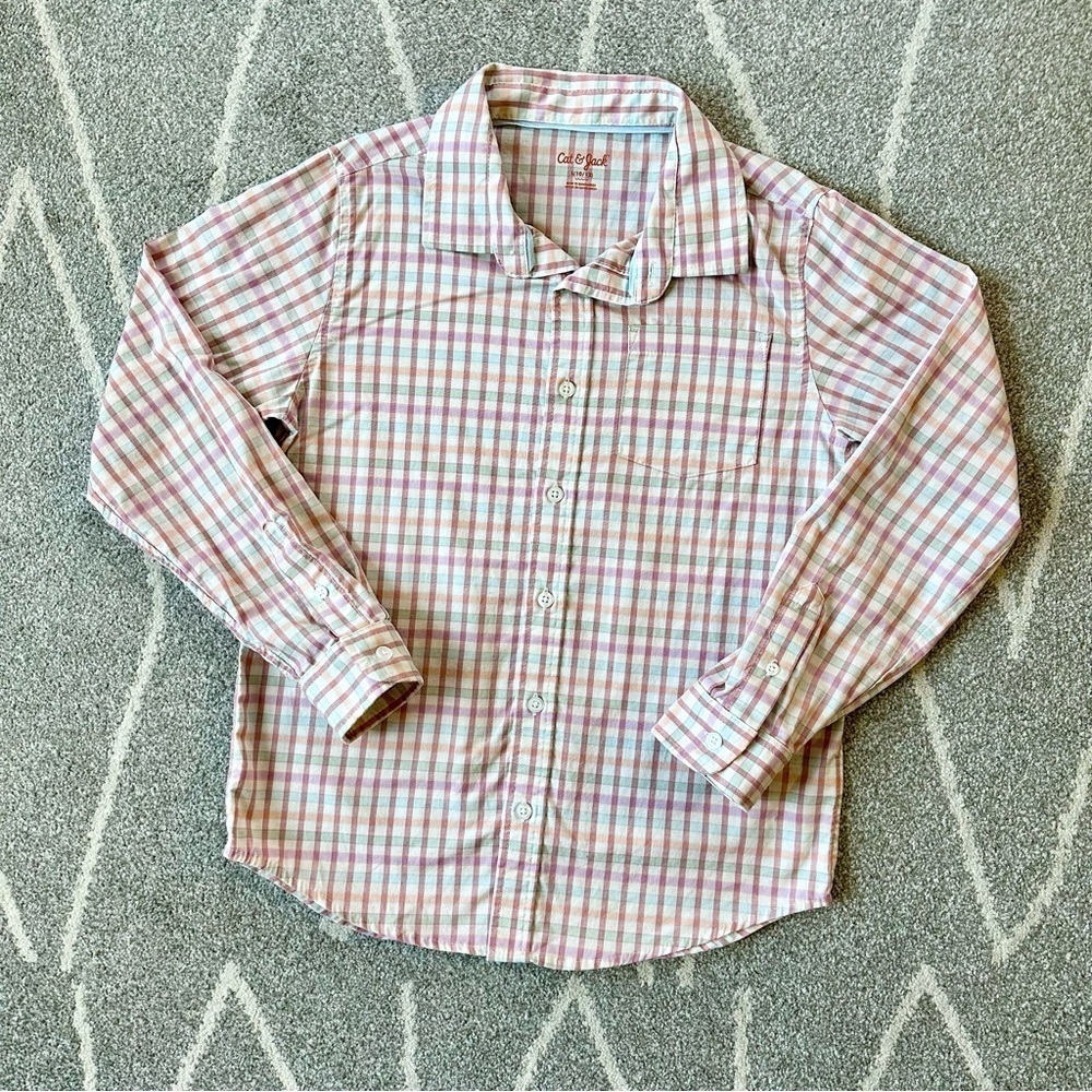 Cat & Jack Pastel Plaid Spring Cotton Buttondown Shirt Boys Large 10/12